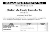 Cllr Ian Shenton duly elected as County Councillor for Arden District - July 14th 2022...